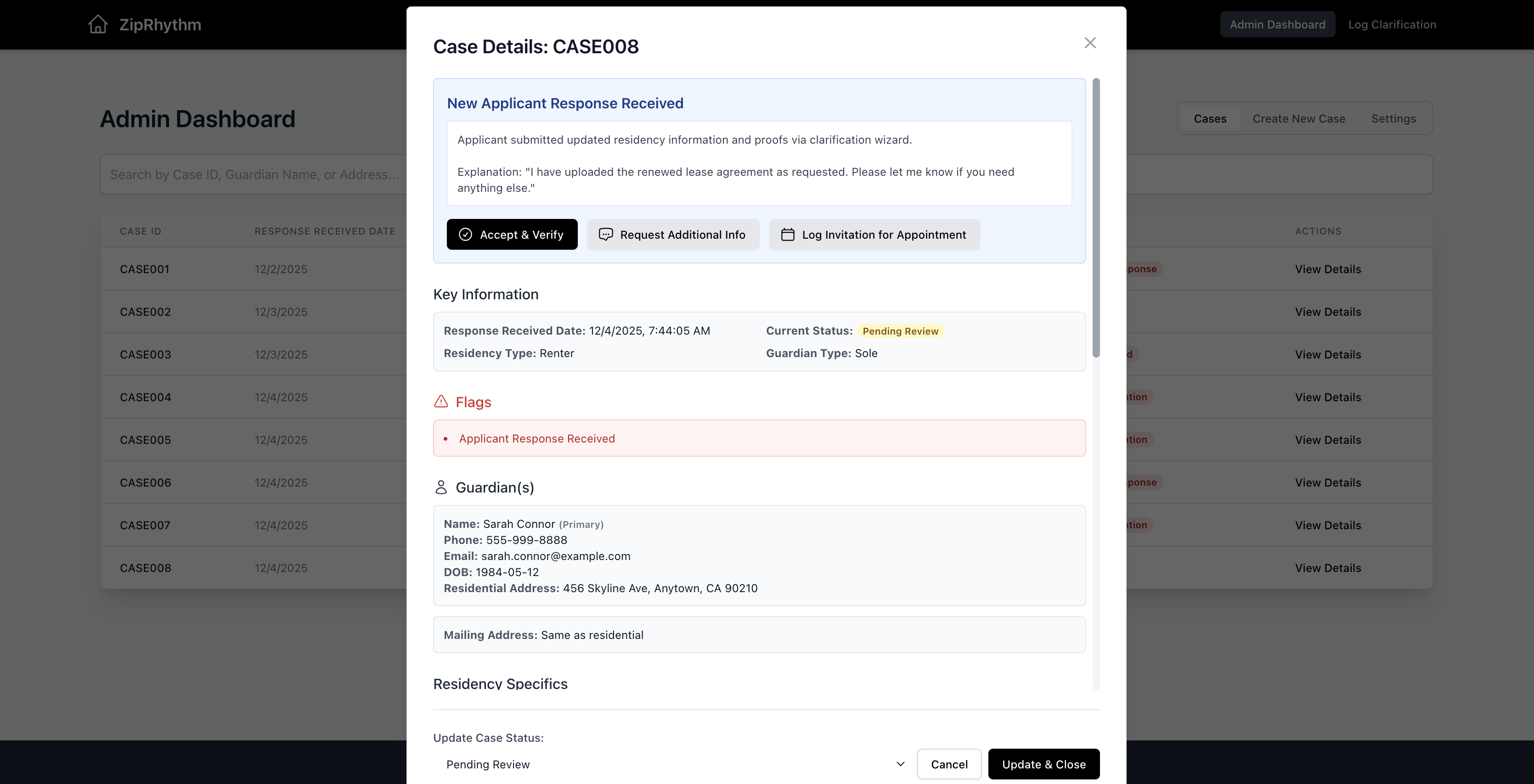 Case Details Dashboard